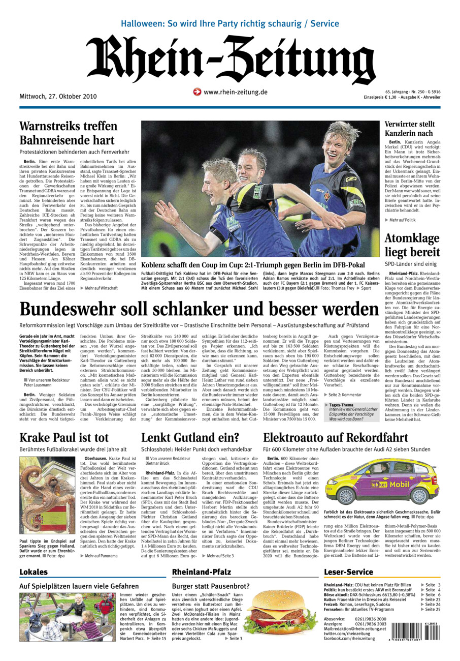 Rhein-Zeitung Kreis Ahrweiler vom Mittwoch, 27.10.2010