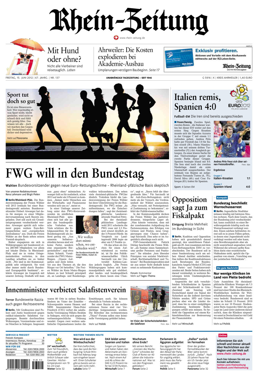 Rhein-Zeitung Kreis Ahrweiler vom Freitag, 15.06.2012