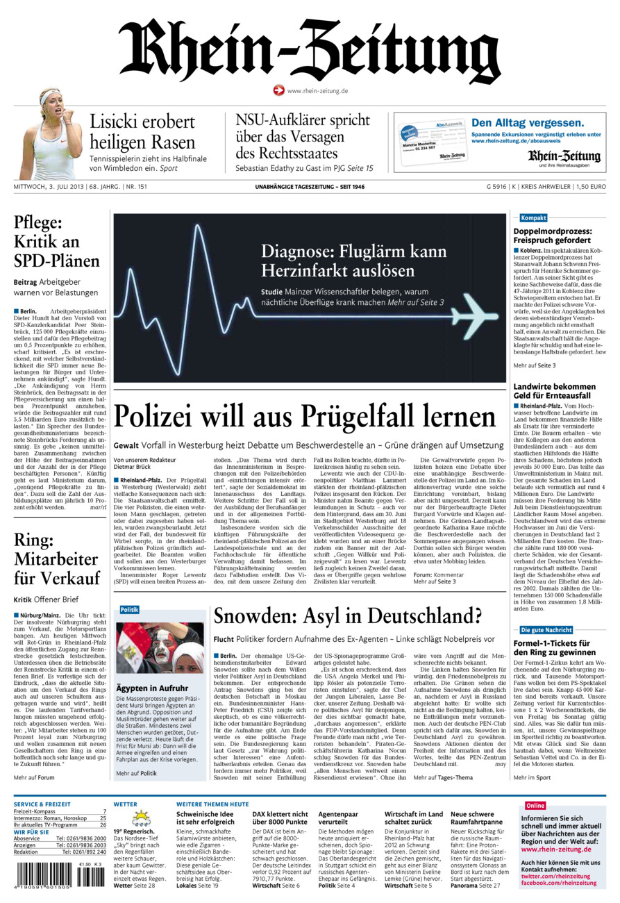 Rhein-Zeitung Kreis Ahrweiler vom Mittwoch, 03.07.2013