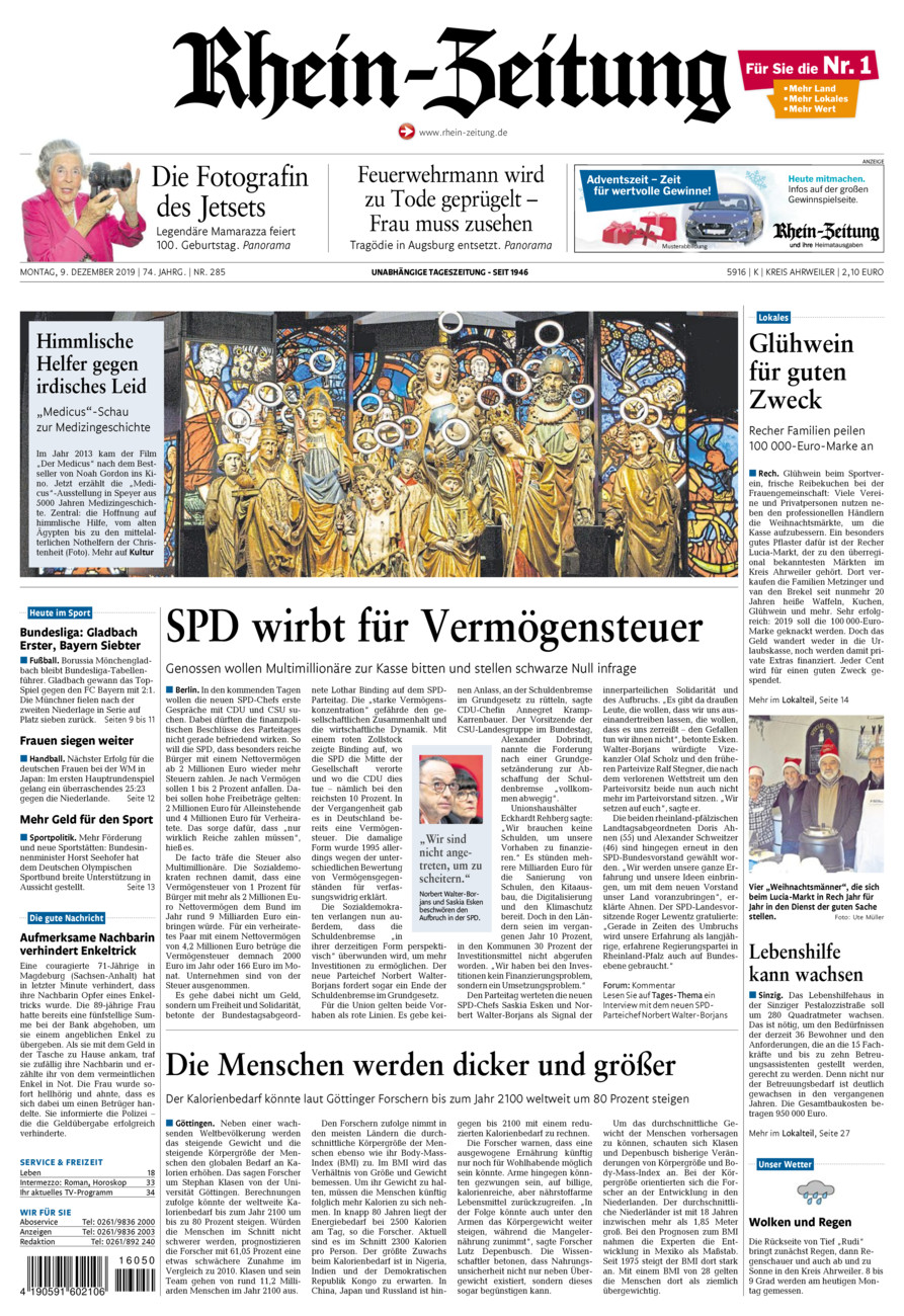 Rhein-Zeitung Kreis Ahrweiler vom Montag, 09.12.2019