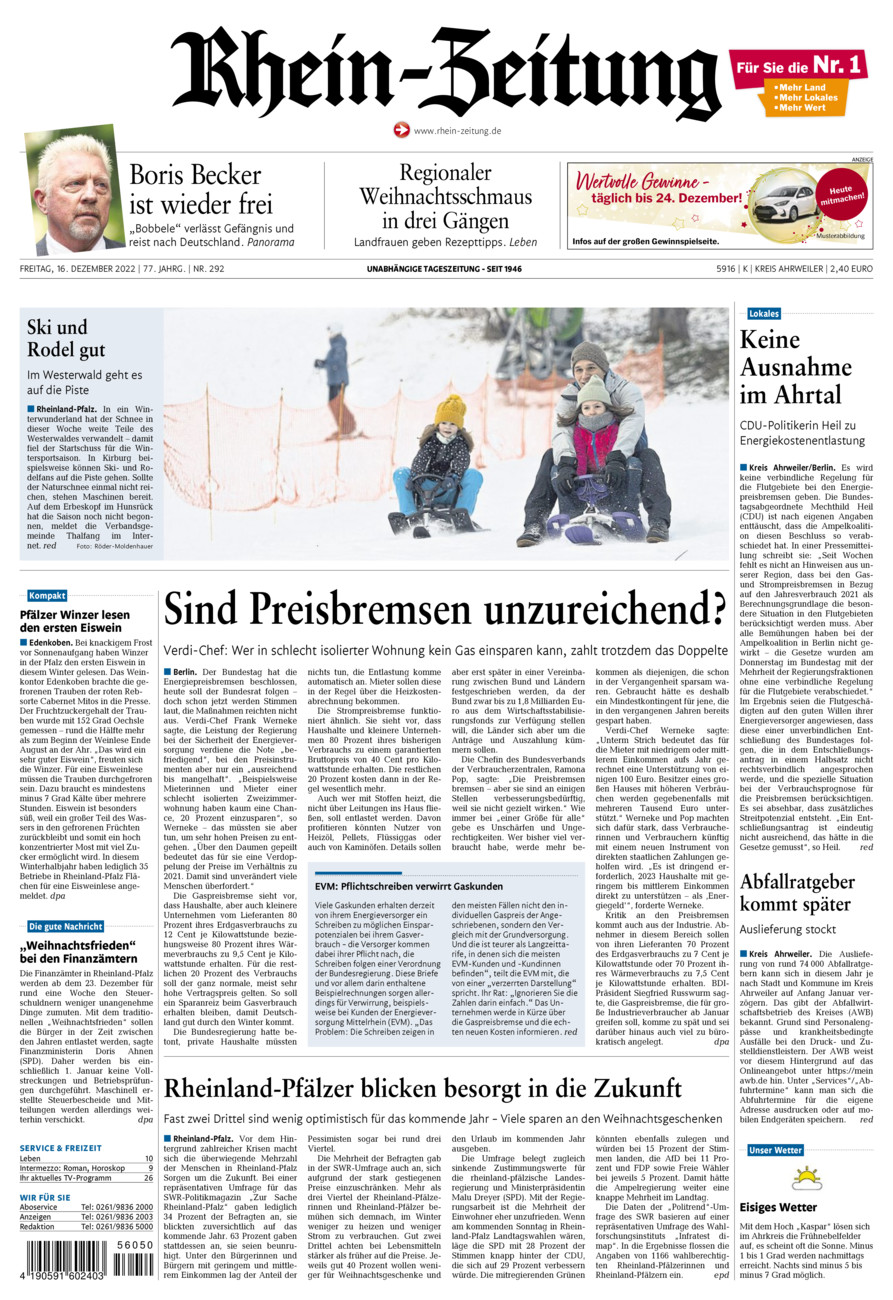 Rhein-Zeitung Kreis Ahrweiler vom Freitag, 16.12.2022