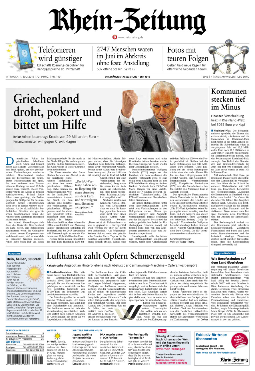 Rhein-Zeitung Kreis Ahrweiler vom Mittwoch, 01.07.2015