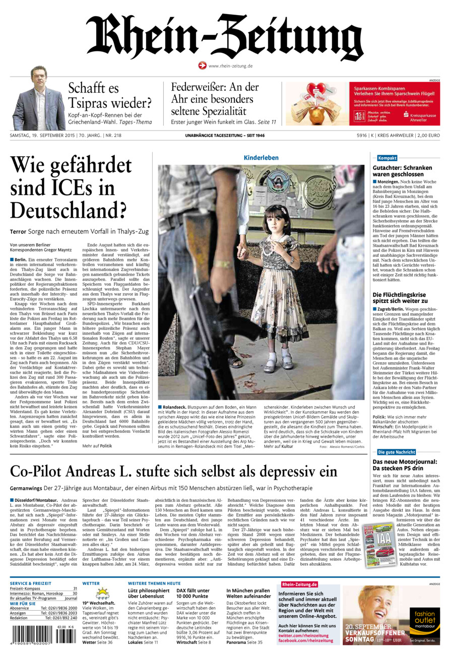Rhein-Zeitung Kreis Ahrweiler vom Samstag, 19.09.2015