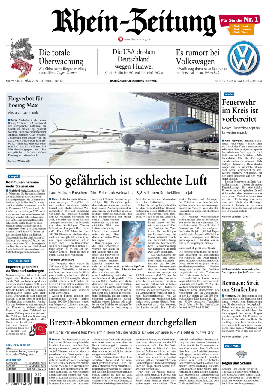 Rhein-Zeitung Kreis Ahrweiler vom Mittwoch, 13.03.2019