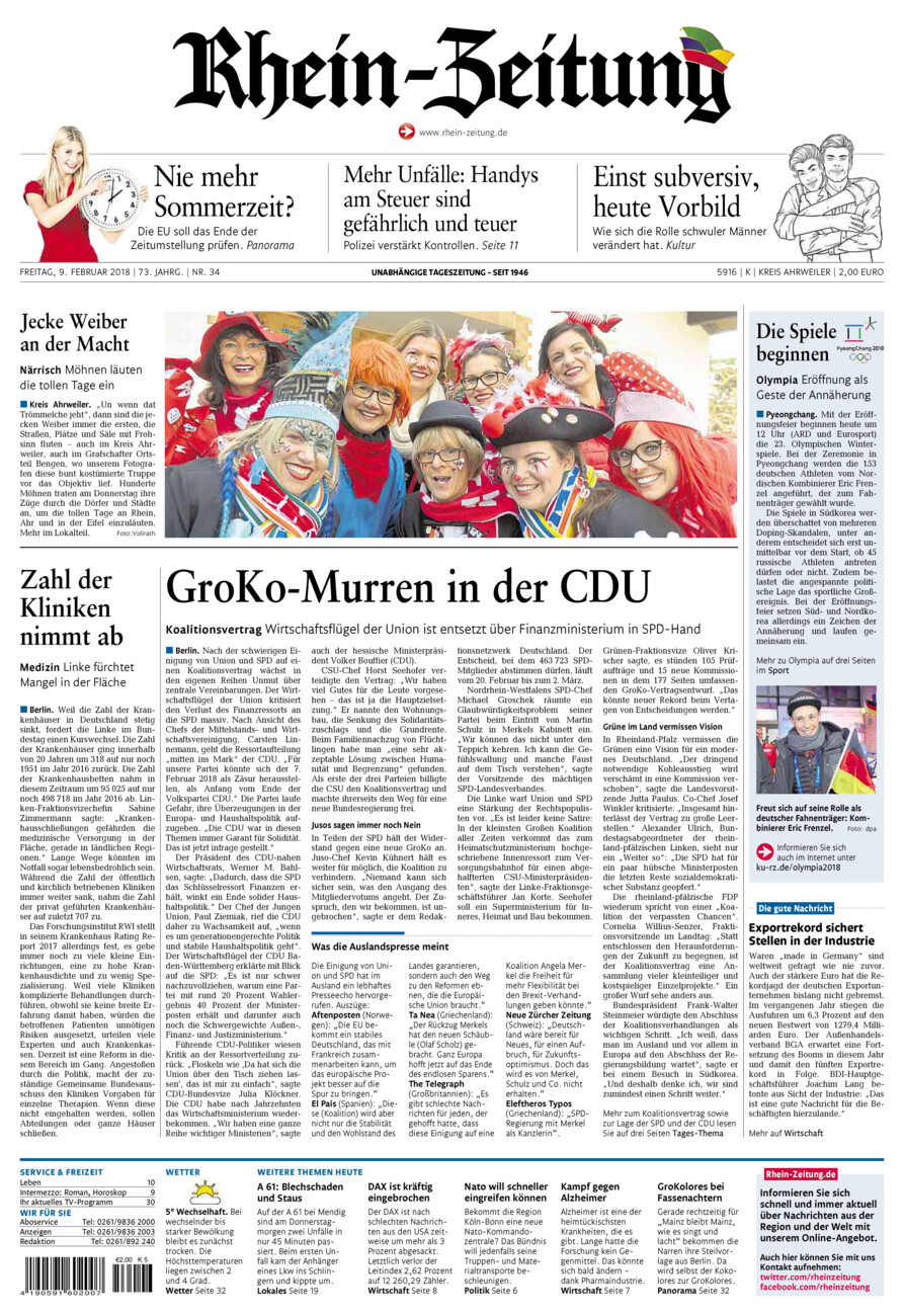 Rhein-Zeitung Kreis Ahrweiler vom Freitag, 09.02.2018