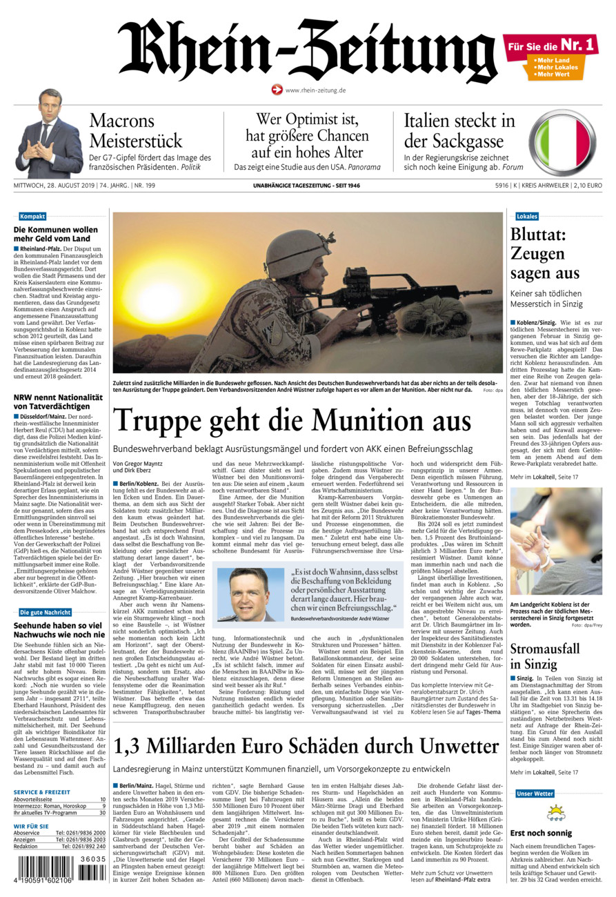 Rhein-Zeitung Kreis Ahrweiler vom Mittwoch, 28.08.2019