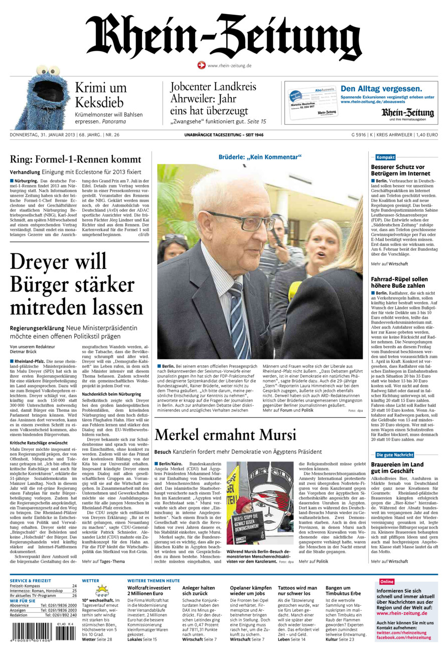 Rhein-Zeitung Kreis Ahrweiler vom Donnerstag, 31.01.2013