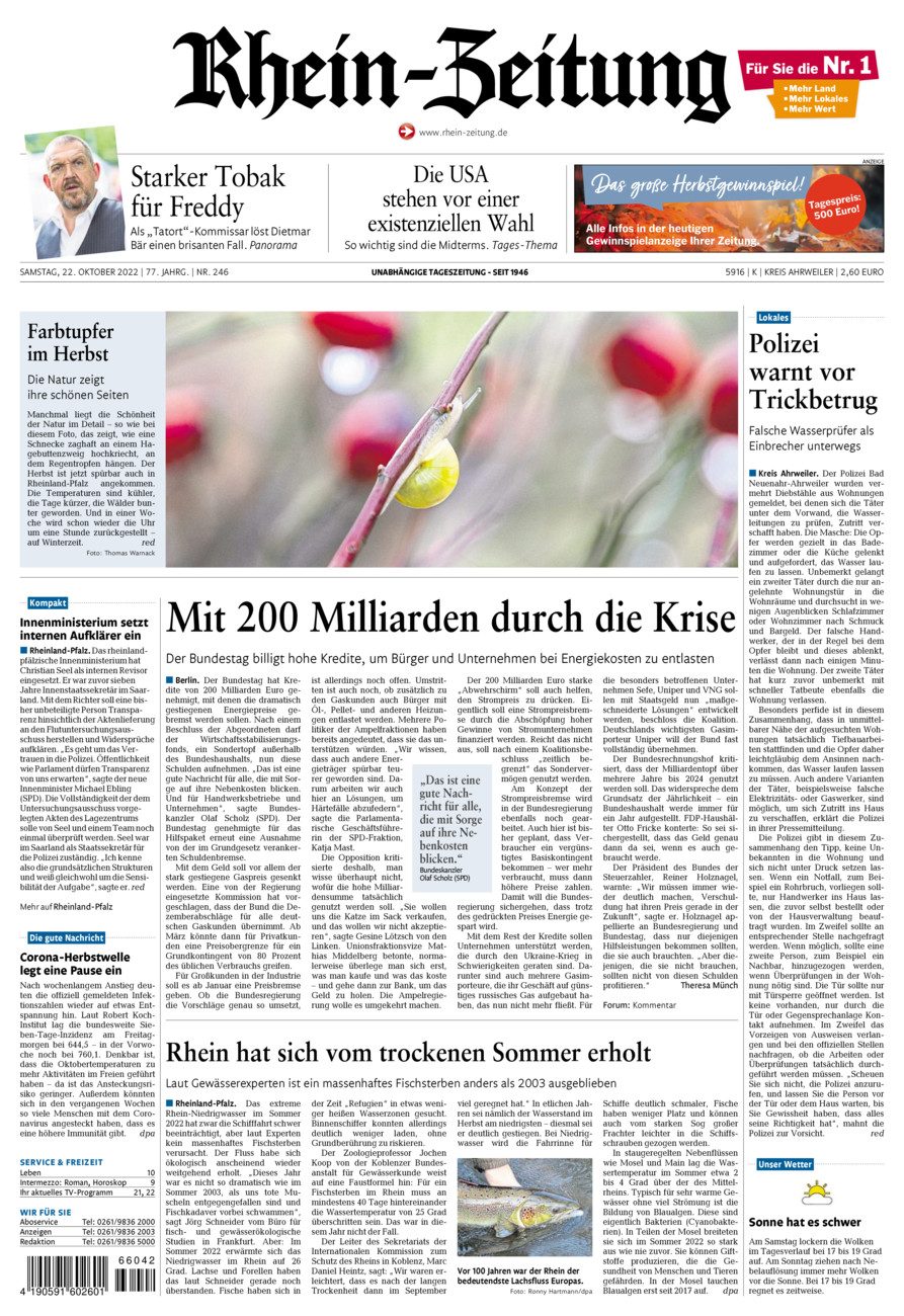 Rhein-Zeitung Kreis Ahrweiler vom Samstag, 22.10.2022