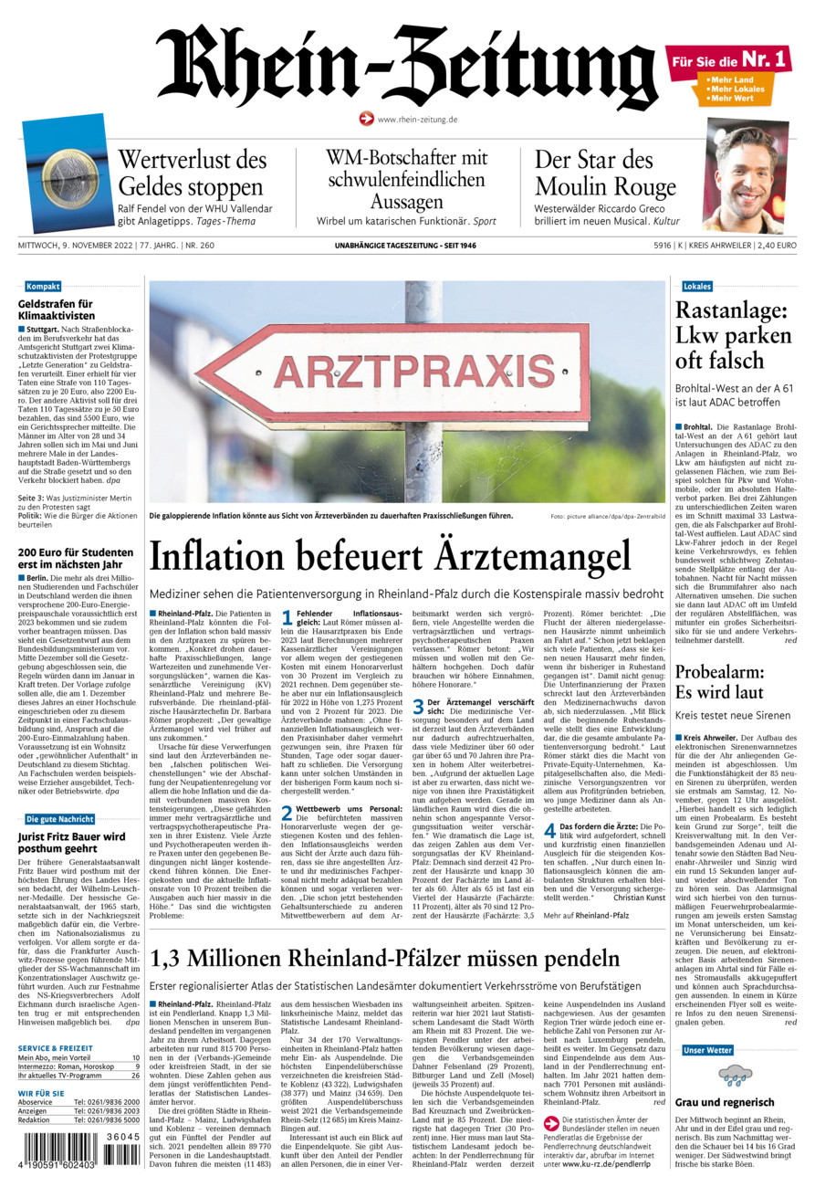 Rhein-Zeitung Kreis Ahrweiler vom Mittwoch, 09.11.2022
