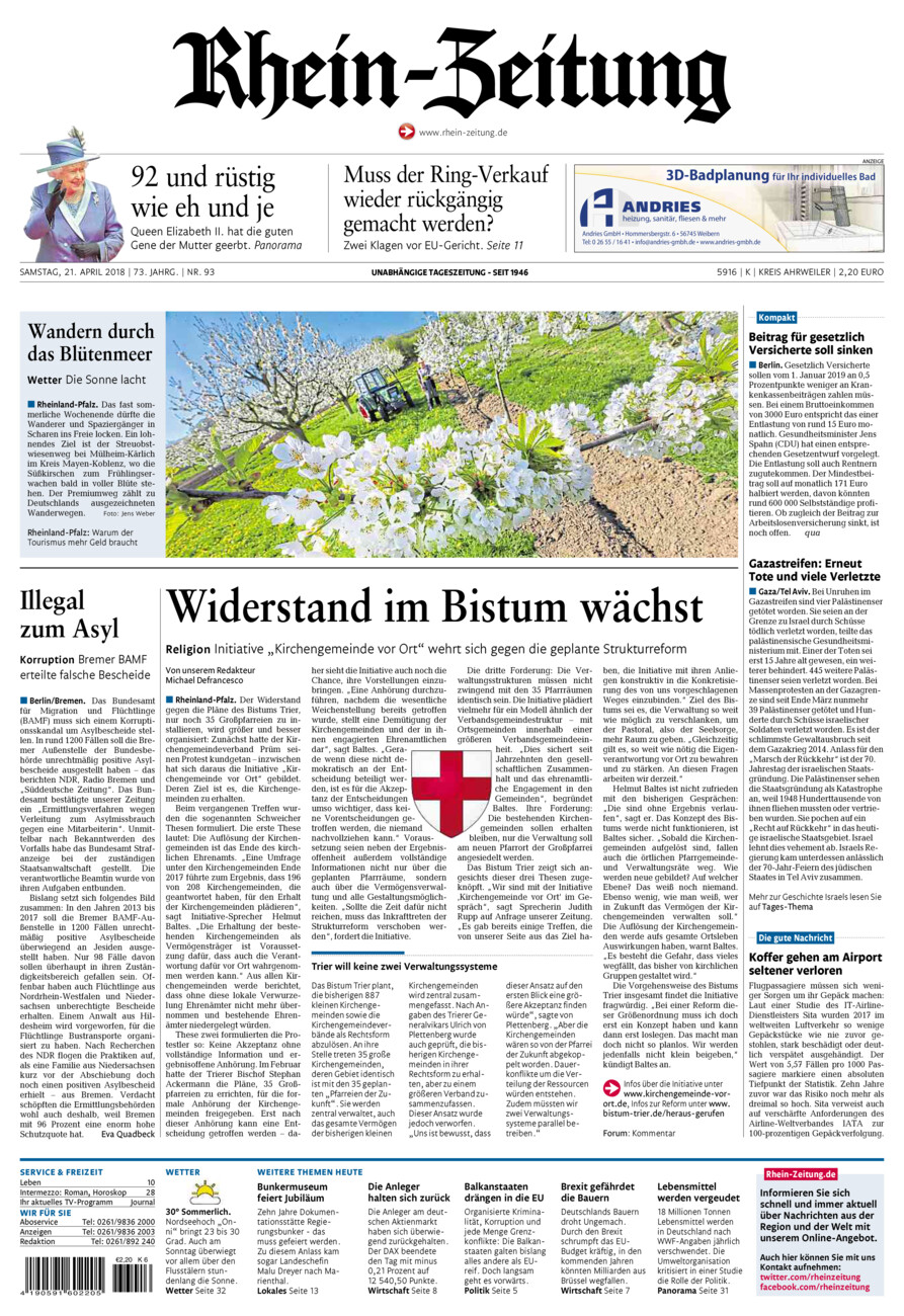 Rhein-Zeitung Kreis Ahrweiler vom Samstag, 21.04.2018