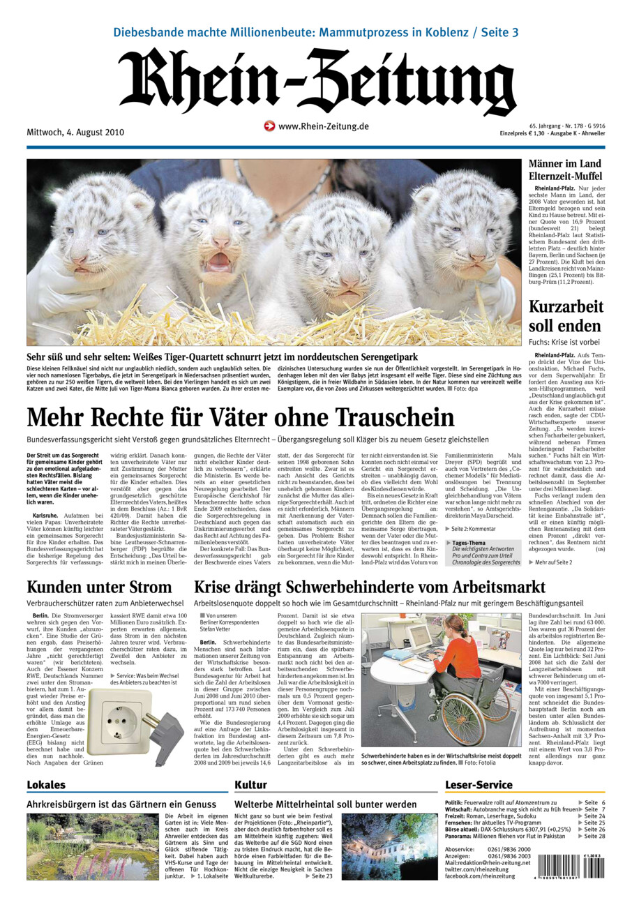 Rhein-Zeitung Kreis Ahrweiler vom Mittwoch, 04.08.2010