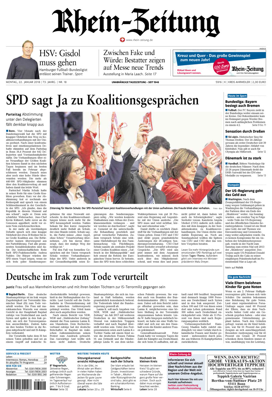 Rhein-Zeitung Kreis Ahrweiler vom Montag, 22.01.2018