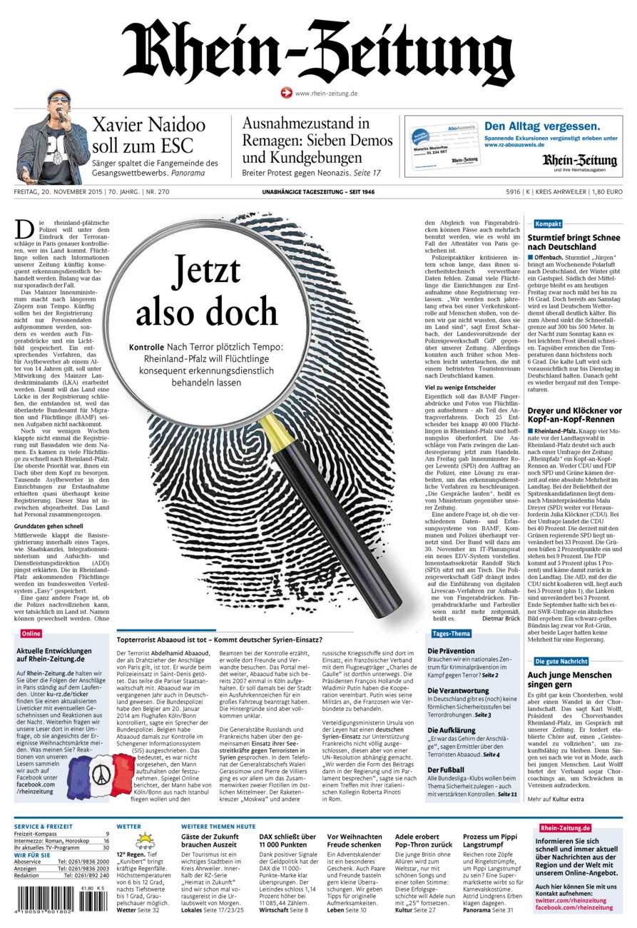 Rhein-Zeitung Kreis Ahrweiler vom Freitag, 20.11.2015