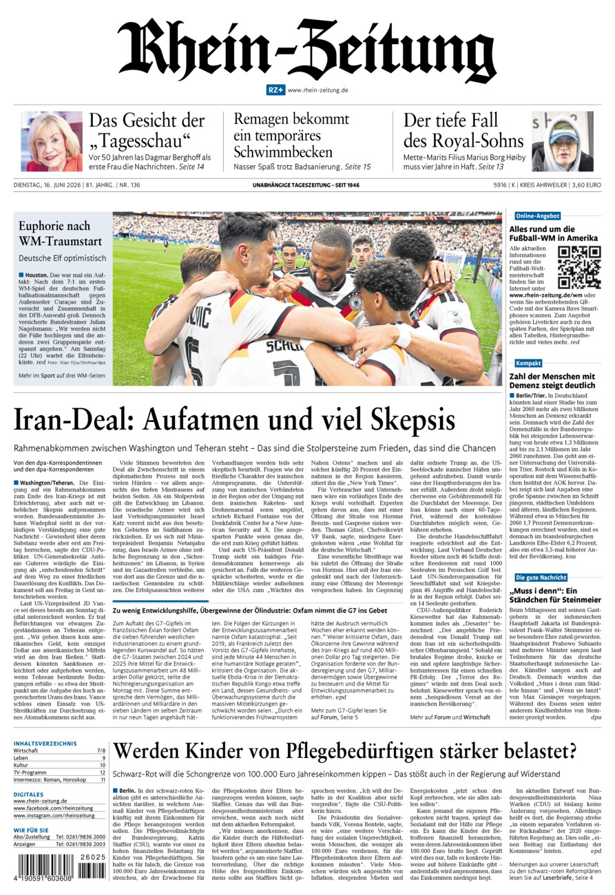 Rhein-Zeitung Kreis Ahrweiler vom Dienstag, 16.06.2026