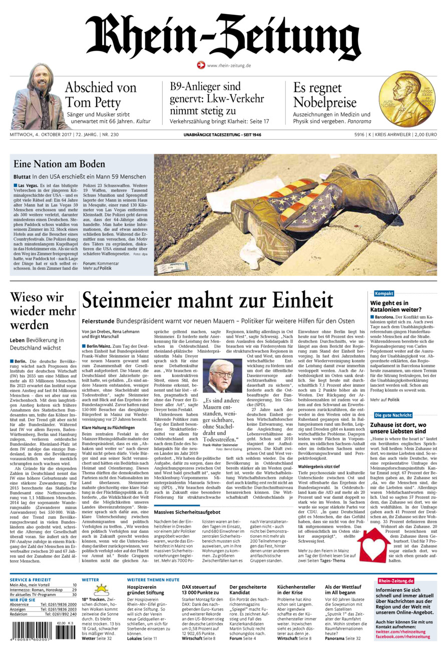 Rhein-Zeitung Kreis Ahrweiler vom Mittwoch, 04.10.2017