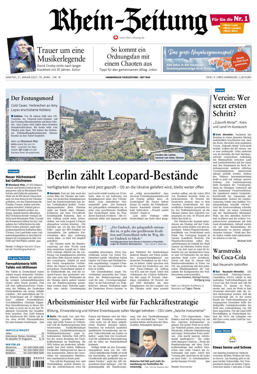 Rhein-Zeitung Kreis Ahrweiler vom Samstag, 21.01.2023