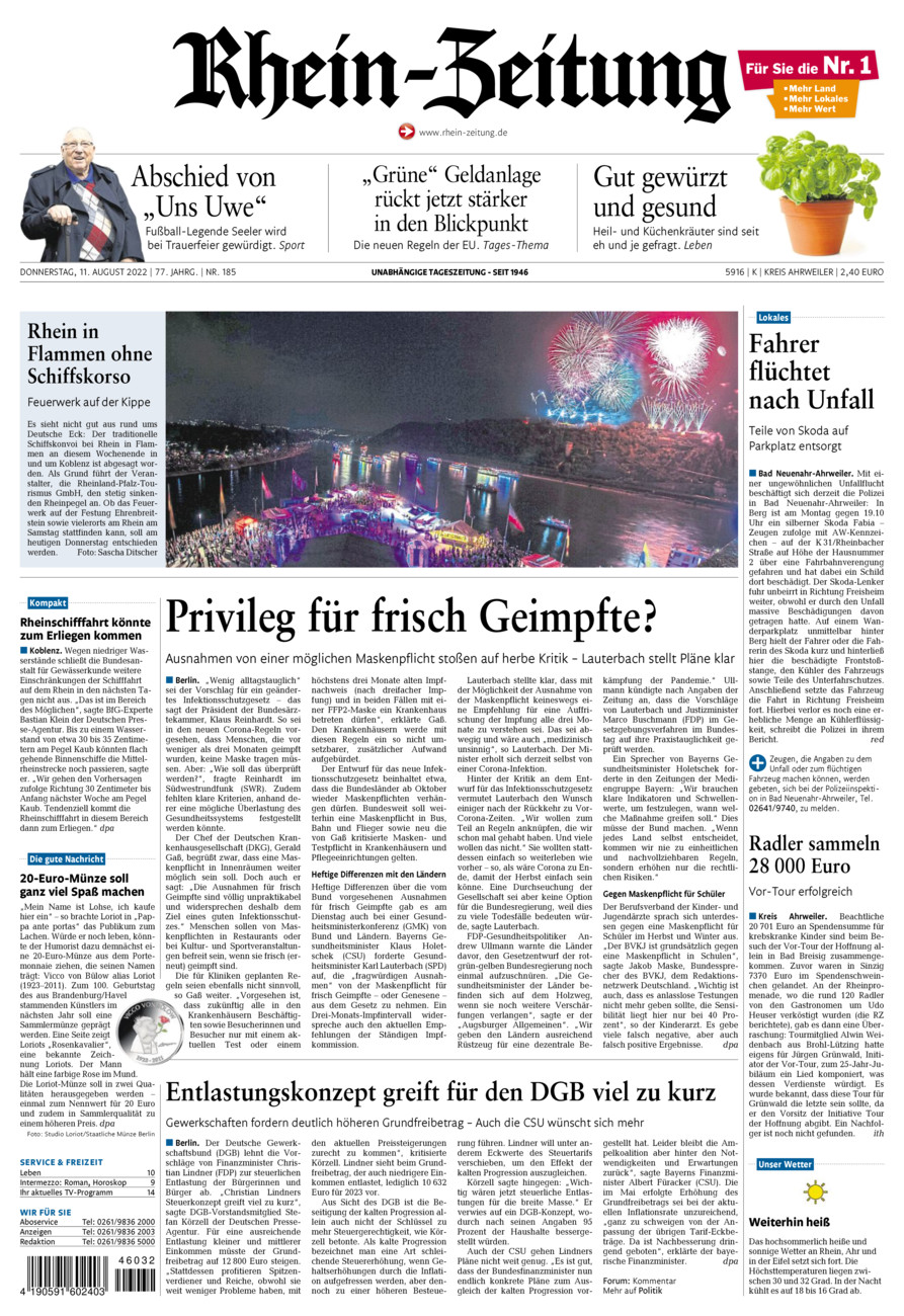 Rhein-Zeitung Kreis Ahrweiler vom Donnerstag, 11.08.2022