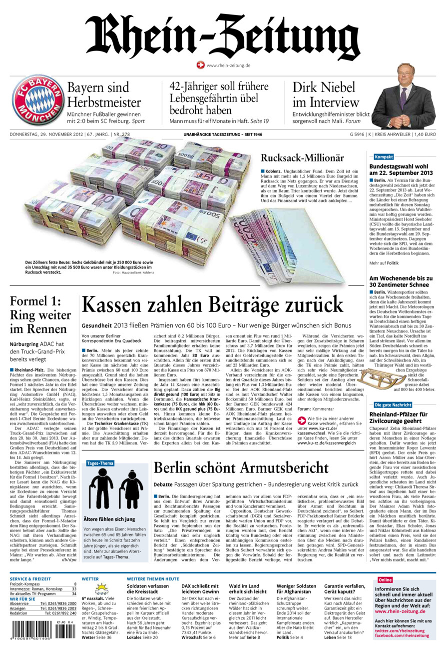 Rhein-Zeitung Kreis Ahrweiler vom Donnerstag, 29.11.2012