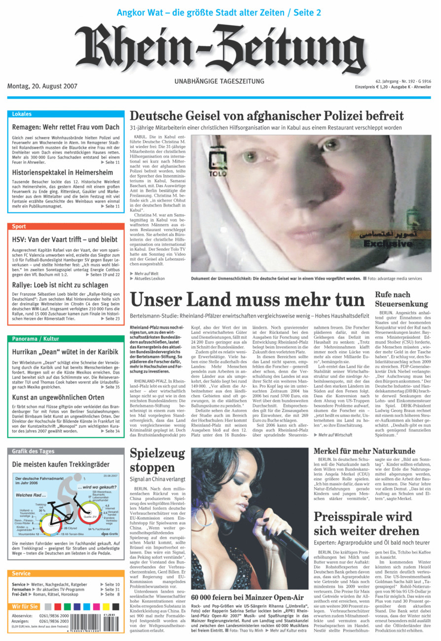 Rhein-Zeitung Kreis Ahrweiler vom Montag, 20.08.2007
