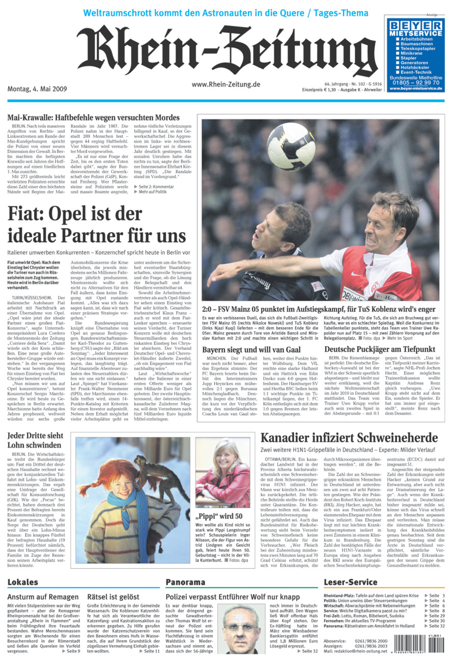Rhein-Zeitung Kreis Ahrweiler vom Montag, 04.05.2009
