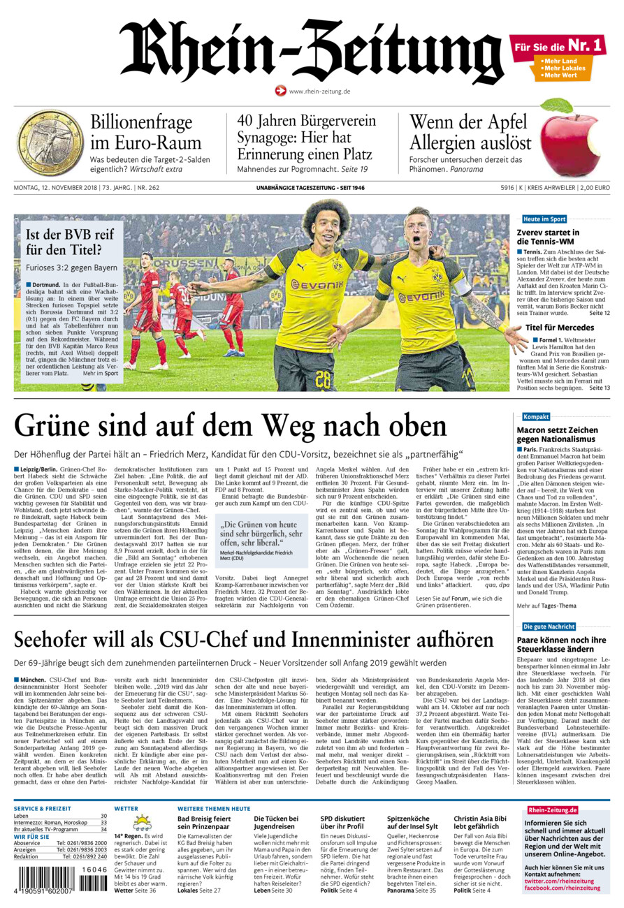 Rhein-Zeitung Kreis Ahrweiler vom Montag, 12.11.2018