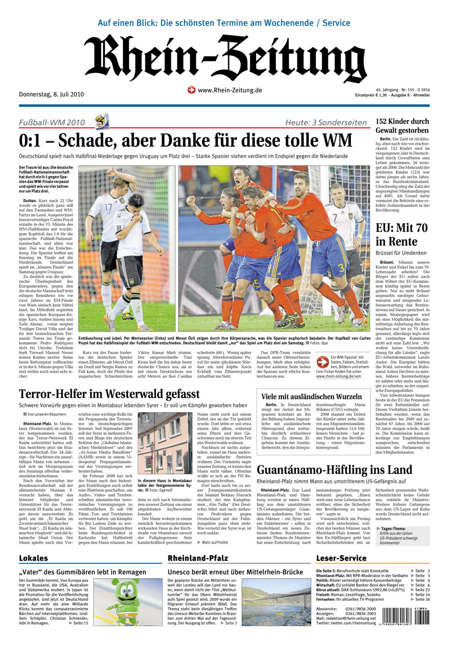 Rhein-Zeitung Kreis Ahrweiler vom Donnerstag, 08.07.2010