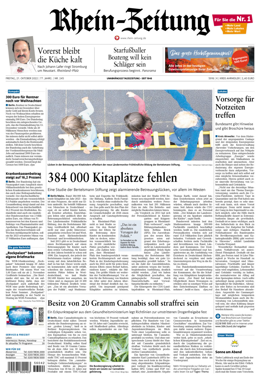 Rhein-Zeitung Kreis Ahrweiler vom Freitag, 21.10.2022