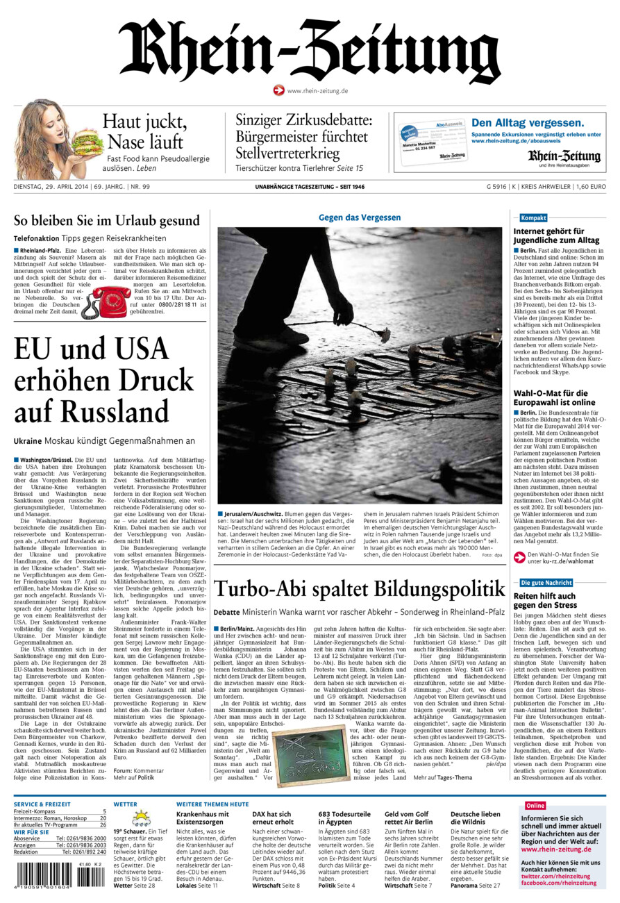 Rhein-Zeitung Kreis Ahrweiler vom Dienstag, 29.04.2014