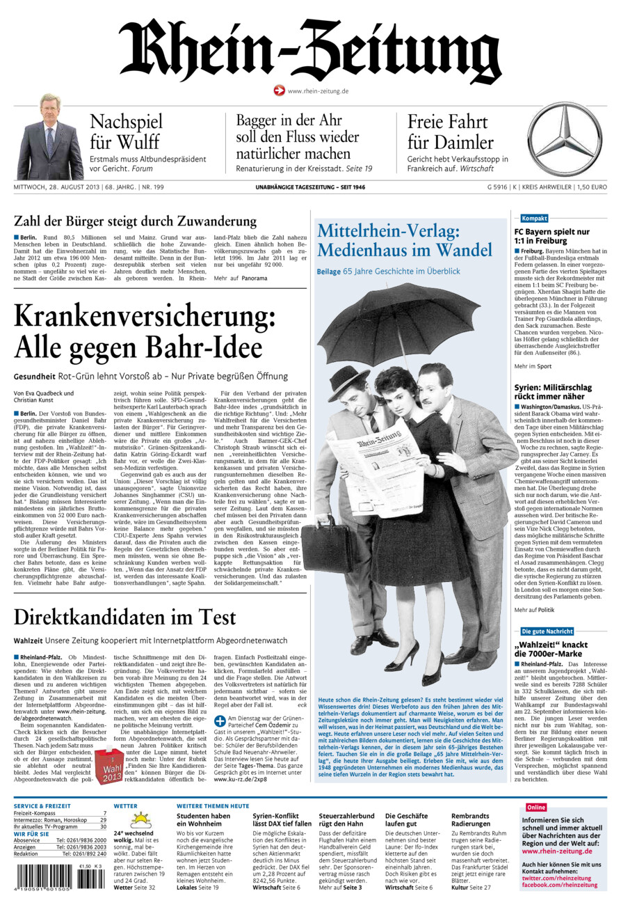 Rhein-Zeitung Kreis Ahrweiler vom Mittwoch, 28.08.2013