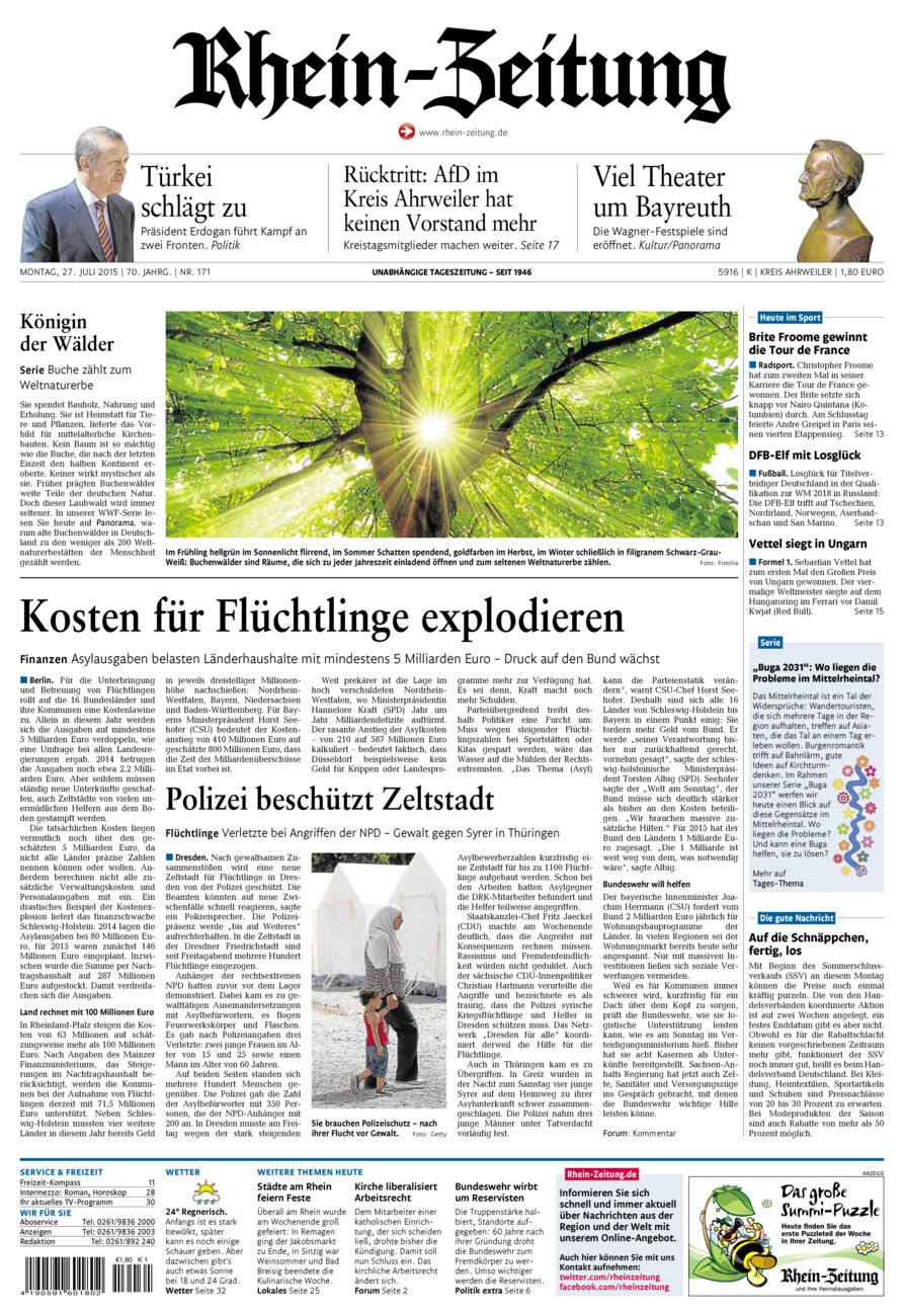 Rhein-Zeitung Kreis Ahrweiler vom Montag, 27.07.2015