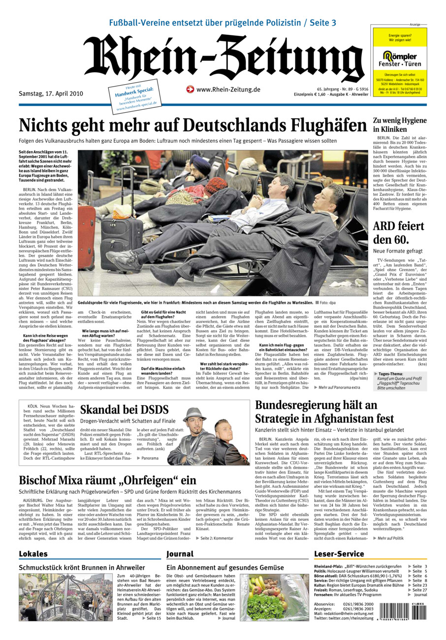 Rhein-Zeitung Kreis Ahrweiler vom Samstag, 17.04.2010