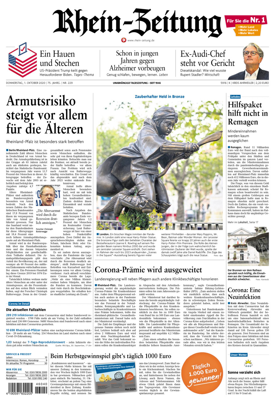 Rhein-Zeitung Kreis Ahrweiler vom Donnerstag, 01.10.2020