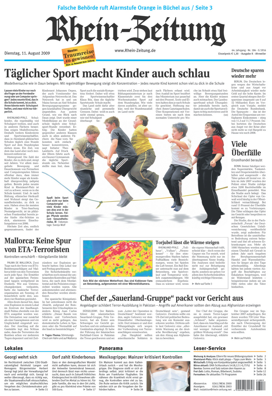 Rhein-Zeitung Kreis Ahrweiler vom Dienstag, 11.08.2009