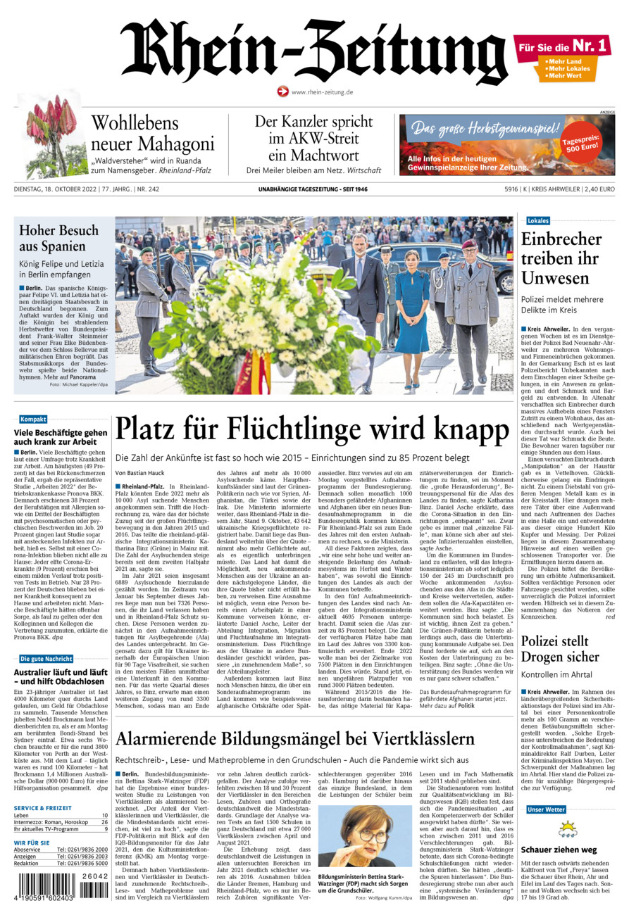 Rhein-Zeitung Kreis Ahrweiler vom Dienstag, 18.10.2022