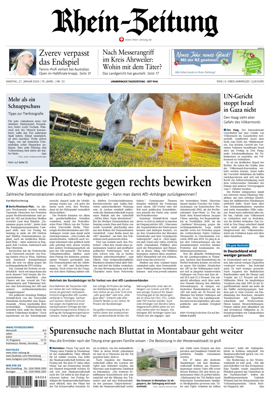 Rhein-Zeitung Kreis Ahrweiler vom Samstag, 27.01.2024