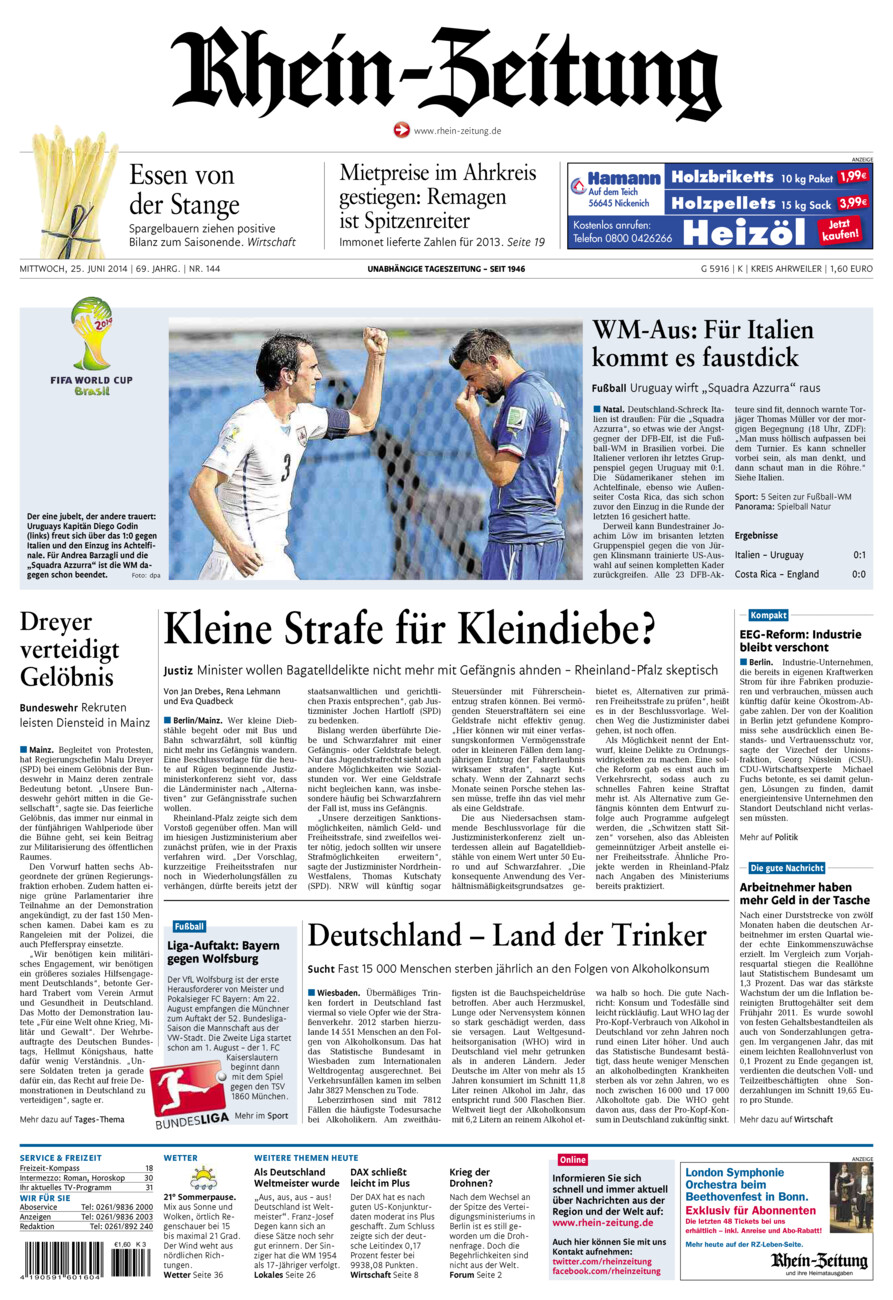 Rhein-Zeitung Kreis Ahrweiler vom Mittwoch, 25.06.2014