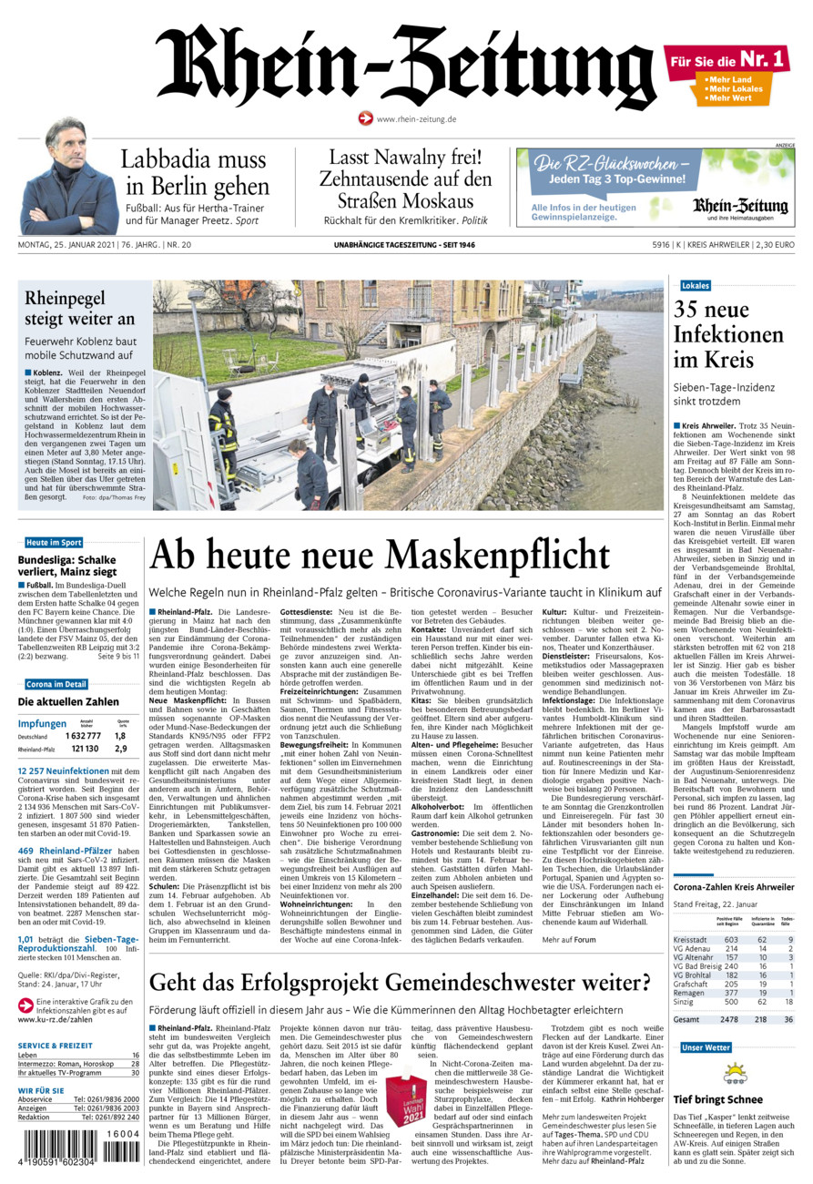 Rhein-Zeitung Kreis Ahrweiler vom Montag, 25.01.2021