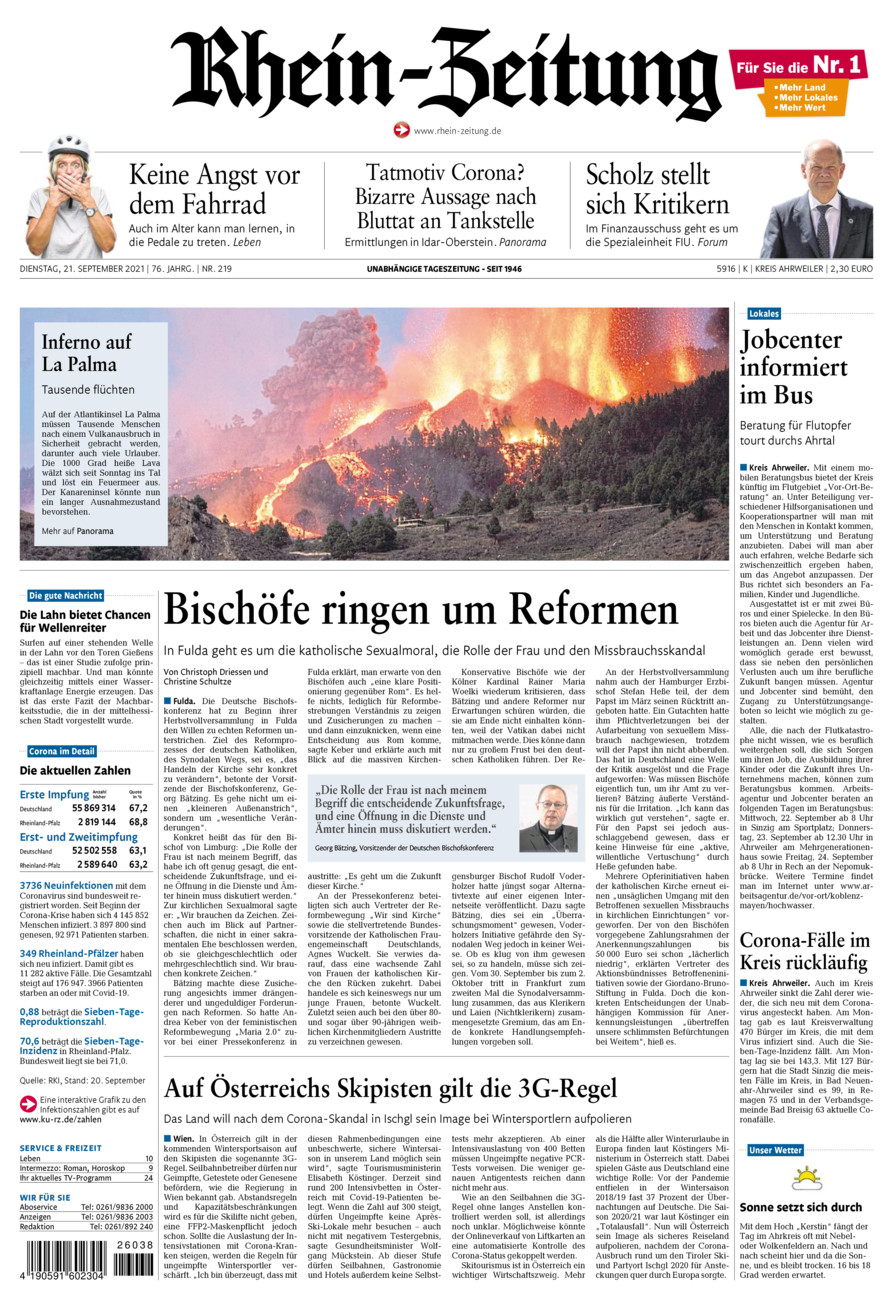 Rhein-Zeitung Kreis Ahrweiler vom Dienstag, 21.09.2021