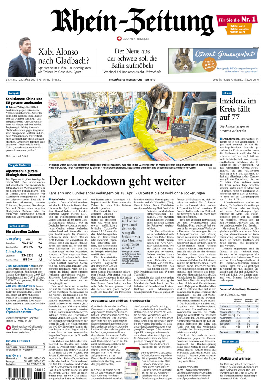 Rhein-Zeitung Kreis Ahrweiler vom Dienstag, 23.03.2021