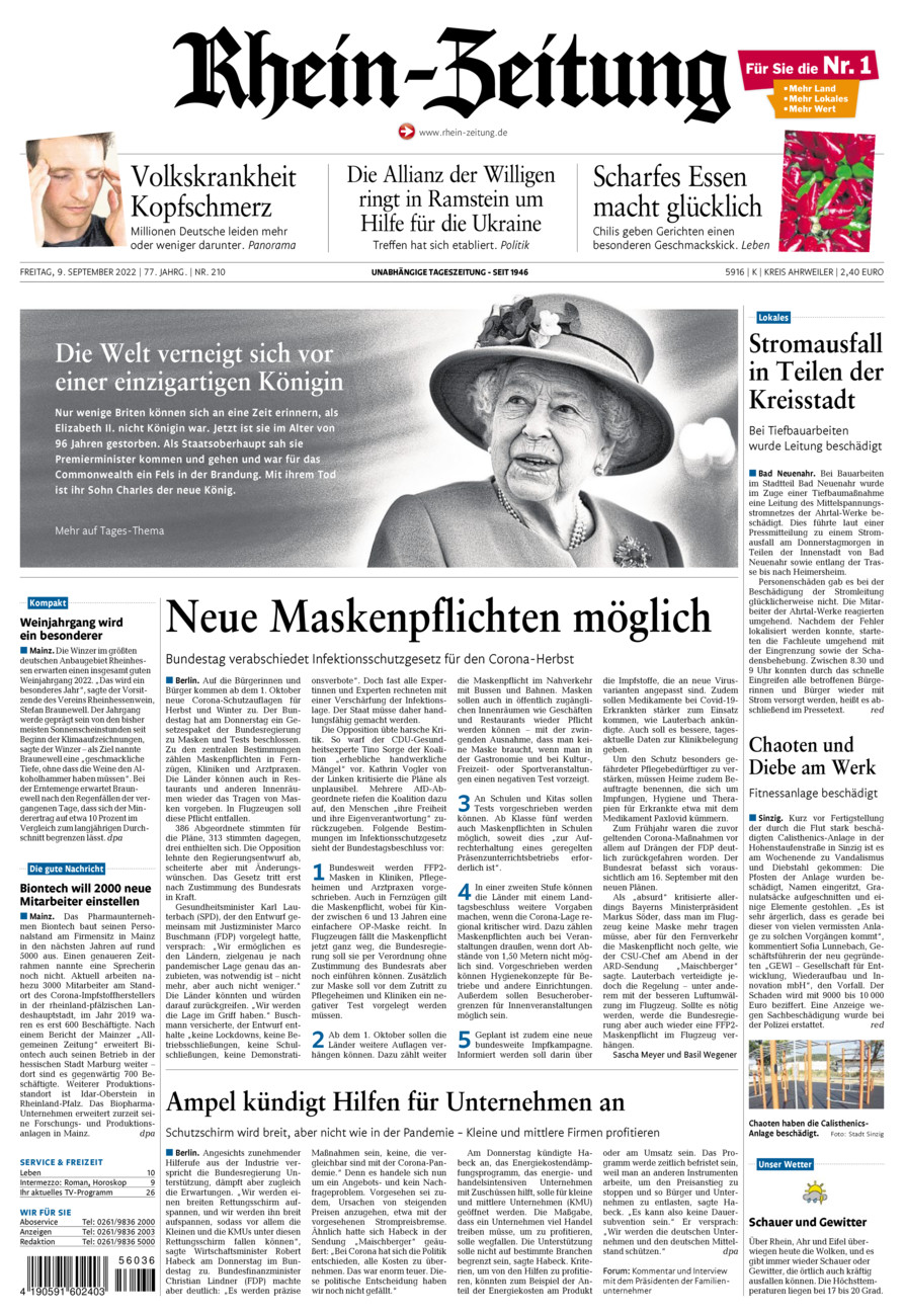 Rhein-Zeitung Kreis Ahrweiler vom Freitag, 09.09.2022
