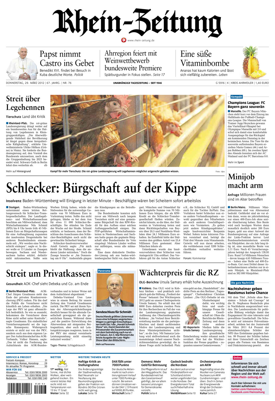 Rhein-Zeitung Kreis Ahrweiler vom Donnerstag, 29.03.2012