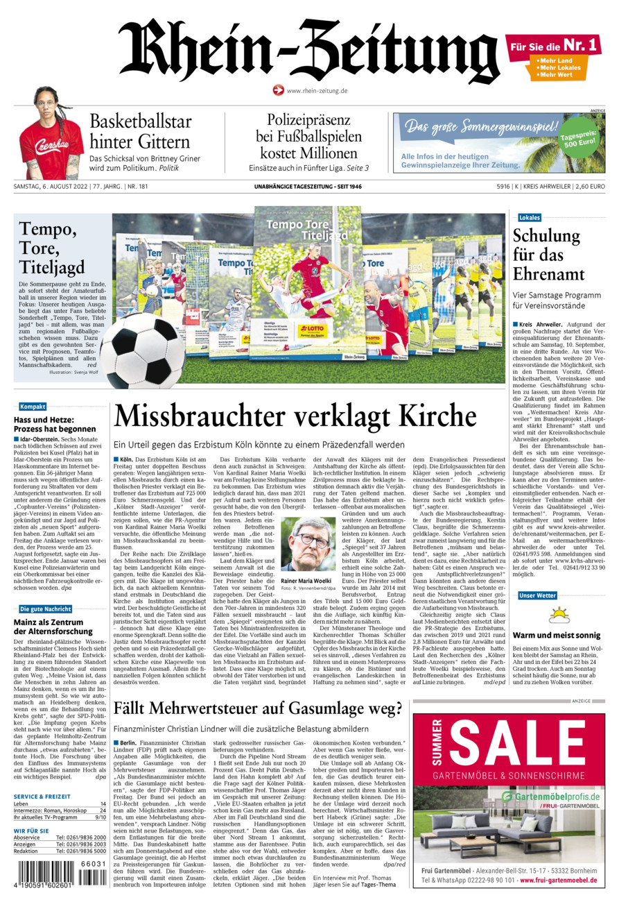 Rhein-Zeitung Kreis Ahrweiler vom Samstag, 06.08.2022
