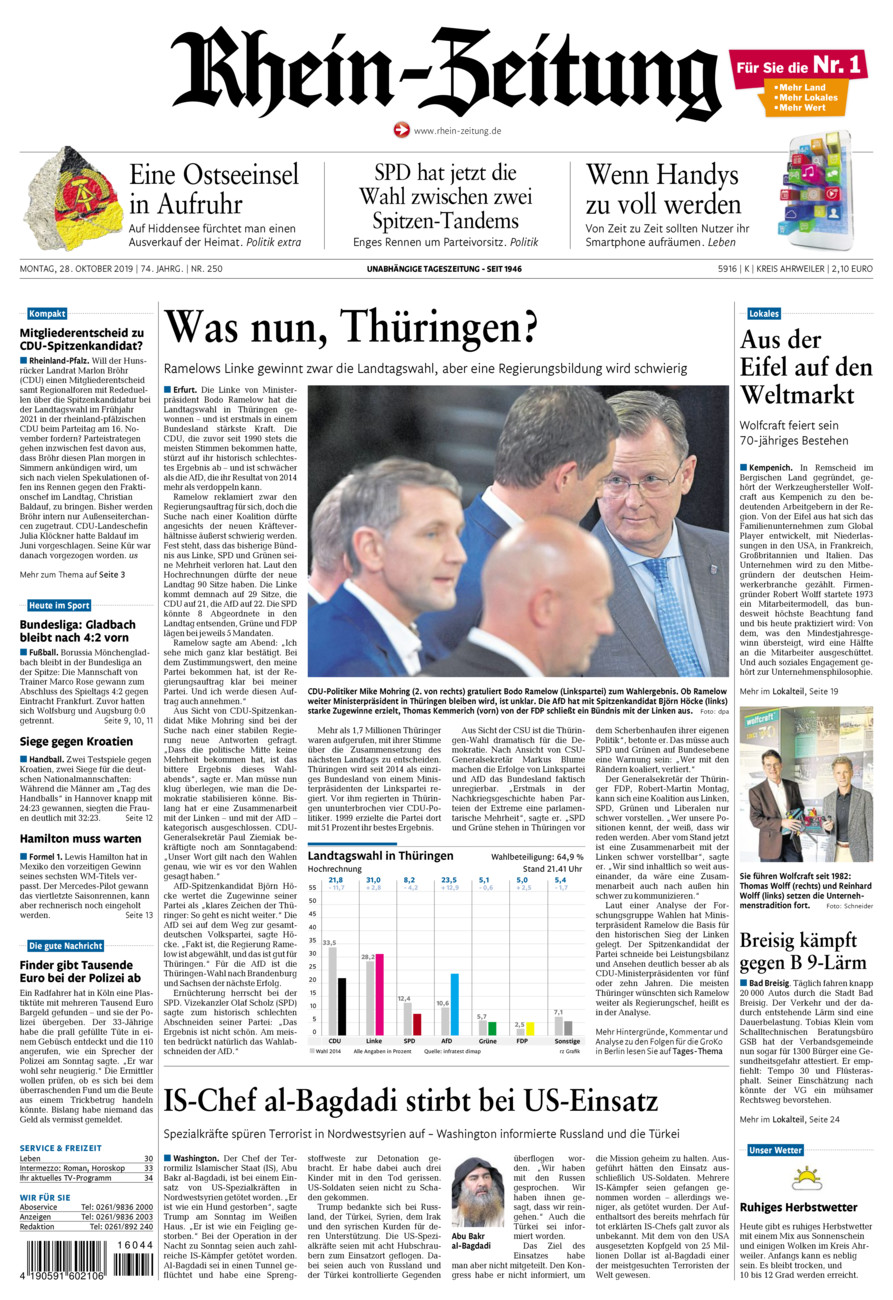 Rhein-Zeitung Kreis Ahrweiler vom Montag, 28.10.2019