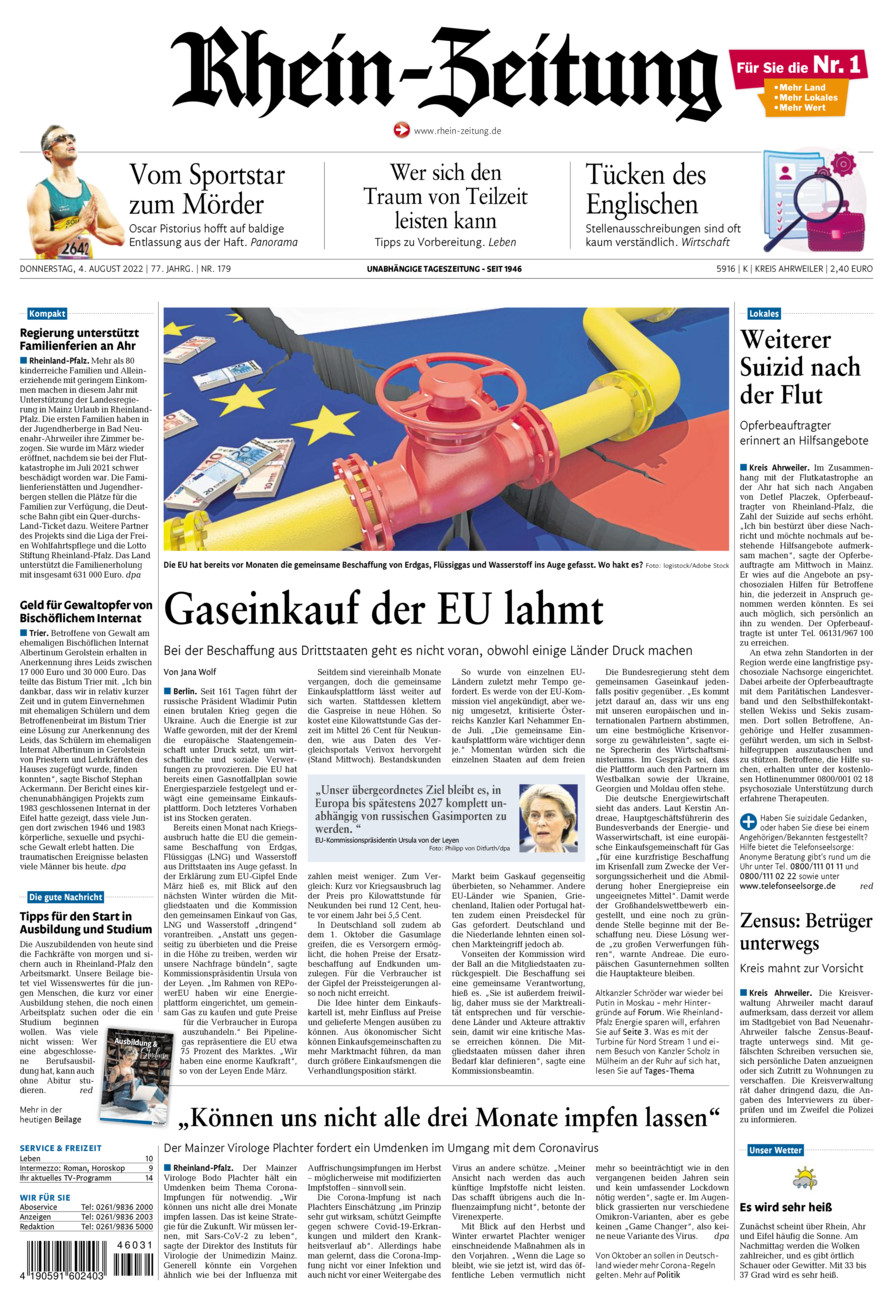 Rhein-Zeitung Kreis Ahrweiler vom Donnerstag, 04.08.2022