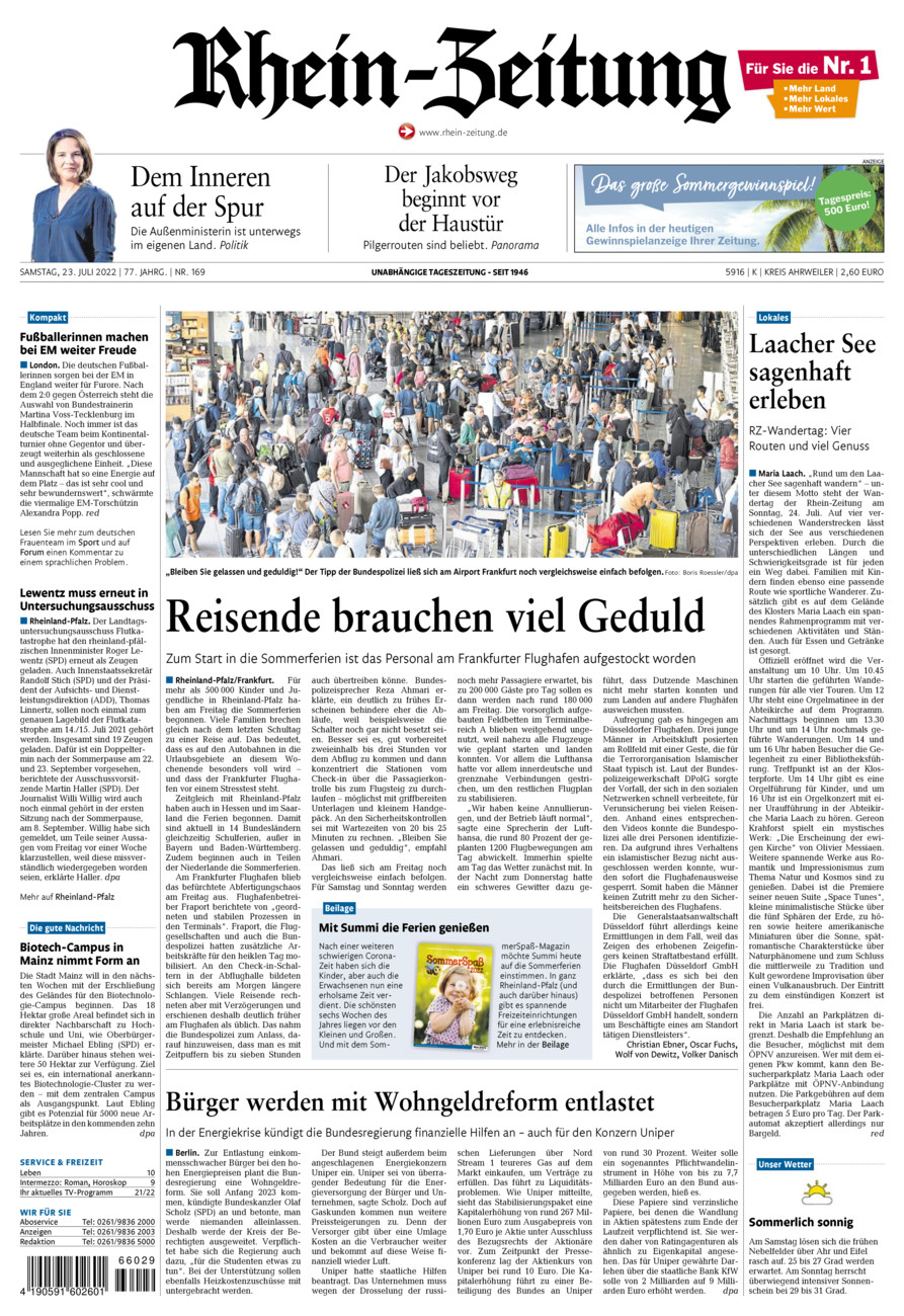 Rhein-Zeitung Kreis Ahrweiler vom Samstag, 23.07.2022