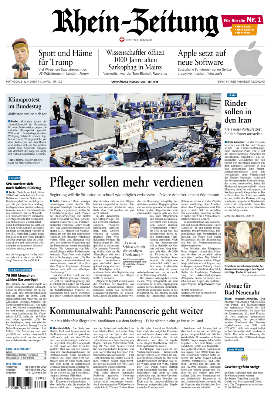 Rhein-Zeitung Kreis Ahrweiler vom Mittwoch, 05.06.2019