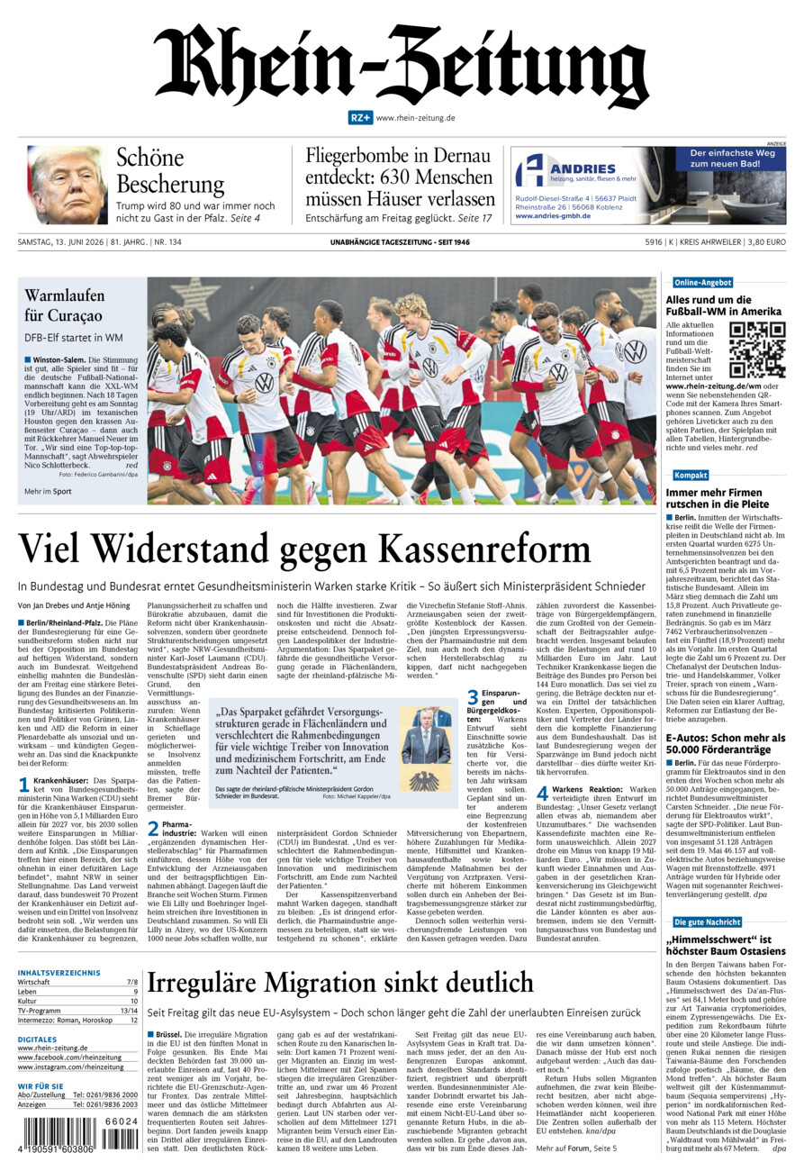 Rhein-Zeitung Kreis Ahrweiler vom Samstag, 13.06.2026