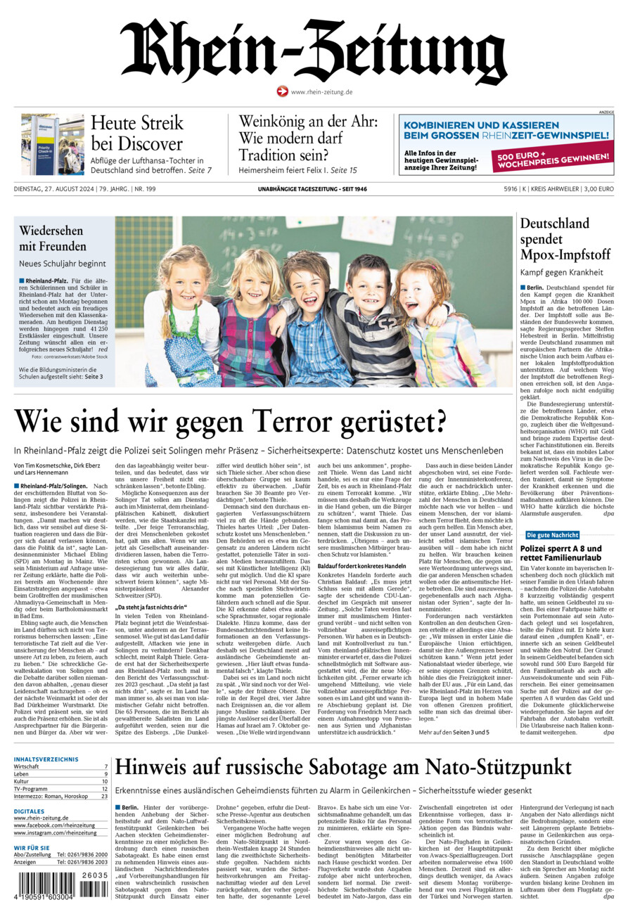 Rhein-Zeitung Kreis Ahrweiler vom Dienstag, 27.08.2024