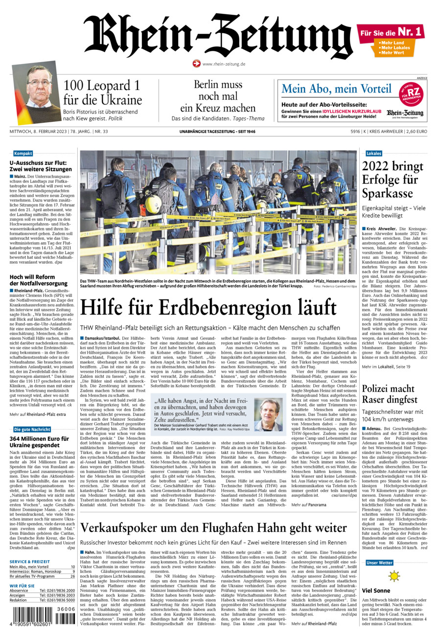 Rhein-Zeitung Kreis Ahrweiler vom Mittwoch, 08.02.2023