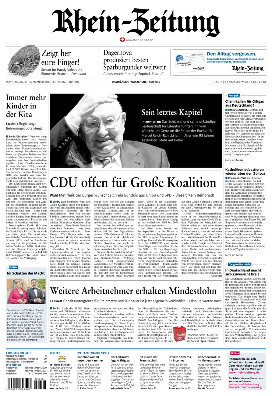 Rhein-Zeitung Kreis Ahrweiler vom Donnerstag, 19.09.2013